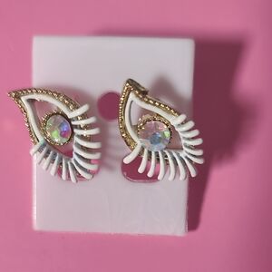Elegant Gold and White Eye Earrings